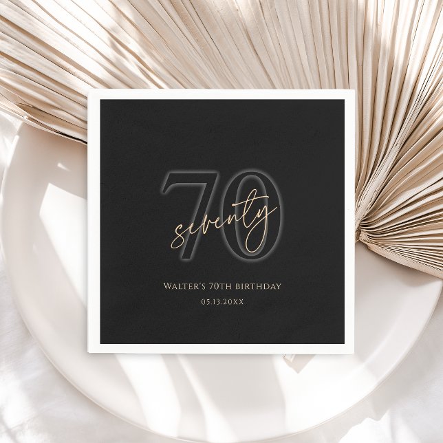Modern svart guld 70-årsfest pappersservett (Modern Black Gold 70th Birthday Party Napkins)