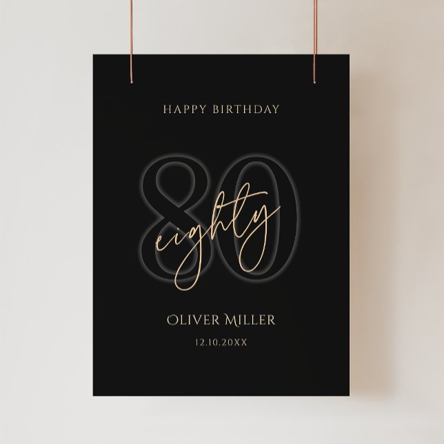 Modern svart guld 80-årsfirande affisch (Modern Black Gold 80th Birthday Party Poster)