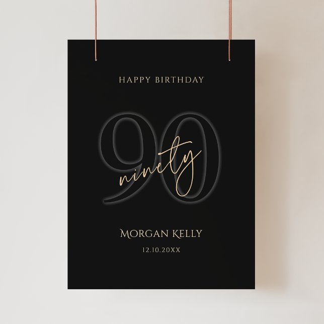 Modern svart guld 90-årsfirande affisch (Modern Black Gold 90th Birthday Party Poster)