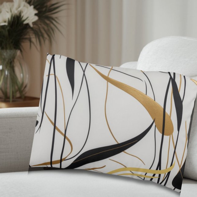 Modern Svart & Guld Abstrakt Linje Prydnadskudde (Skapare uppladdad)