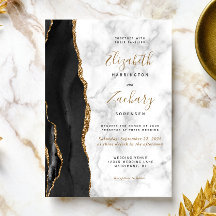 Modern Svart Guld Agat Marmor Bröllop