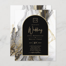 Modern svart guld Agat Marmor Glitter Bröllop