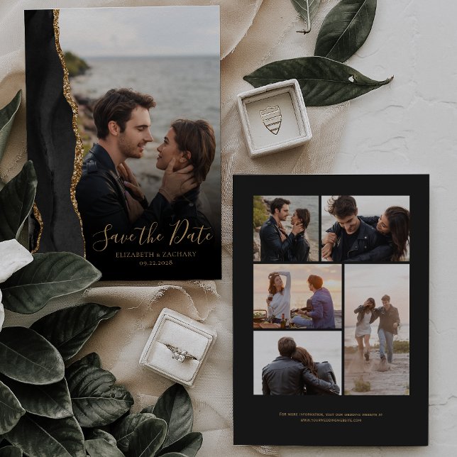 Modern svart guld Agate 6-bilds Spara datum-kort Datumet (Skapare uppladdad)