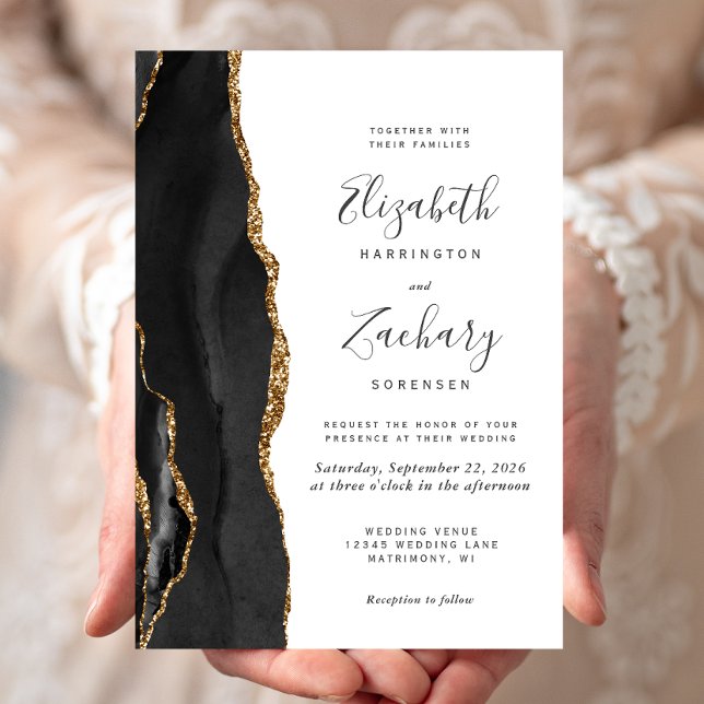 Modern svart guld Agate bröllop Inbjudningar (An elegant way to invite friends and family to share your special day.)