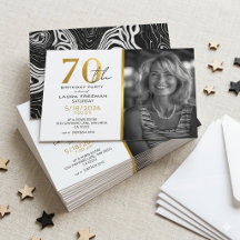 Modern svart & guld Agate Foto 70-års födelsedagsi