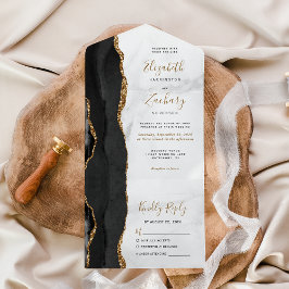 Modern svart guld Agate Marmor Bröllop