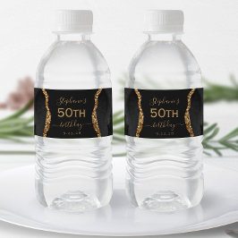 Modern svart guld Agate mörk 50-årsdag Vattenflaskor Etikett