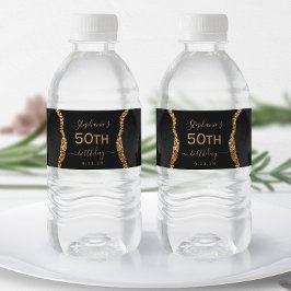 Modern svart guld Agate mörk 50-årsdag Vattenflaskor Etikett