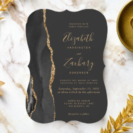 Modern svart guld Agate mörk fästning bröllop Inbjudningar