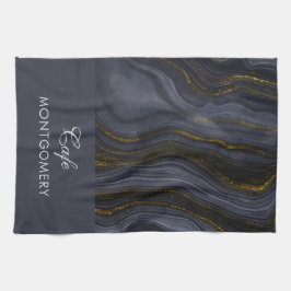 Modern svart & Guld-agate Stone-Abstrakt Kökshandduk