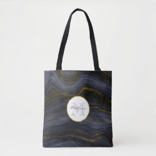Modern svart & Guld-agate Stone-Abstrakt Monogram Tygkasse
