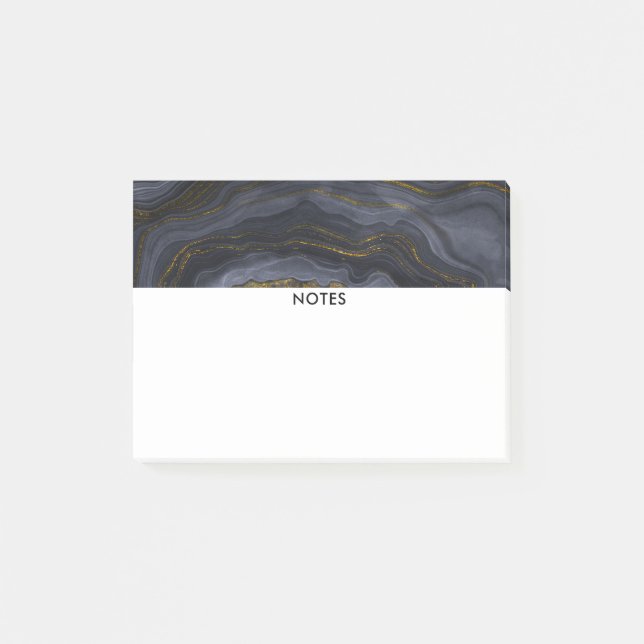 Modern svart & Guld-agate Stone-Abstrakt Post-it Block (Framsida)