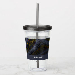 Modern svart & Guld-agate Stone-Abstrakt Take Away Mugg