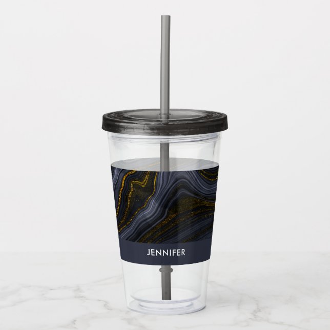 Modern svart & Guld-agate Stone-Abstrakt Take Away Mugg (Framsida)