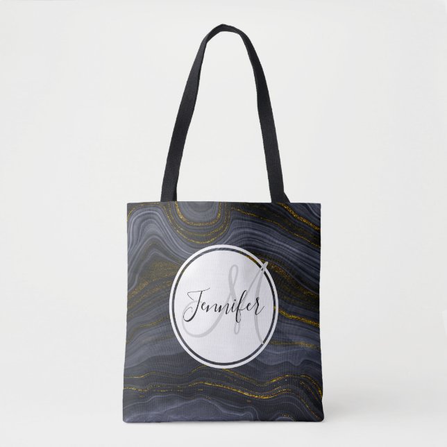 Modern svart & Guld-agate Stone-Abstrakt Tygkasse (Framsida)