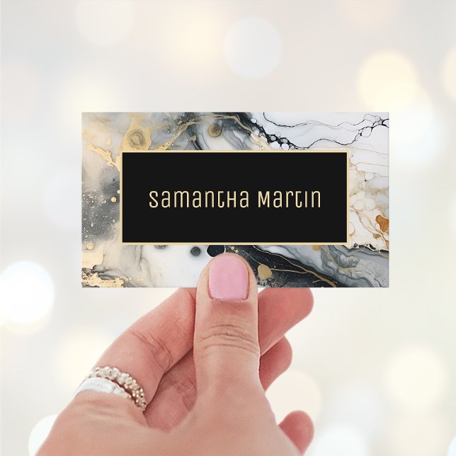 Modern svart guld alkoholbläck visitkort (Modern Digital Art Business Cards)