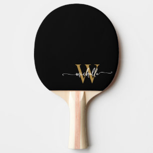 Modern svart guld anpassad monogram namn skrift pingisracket