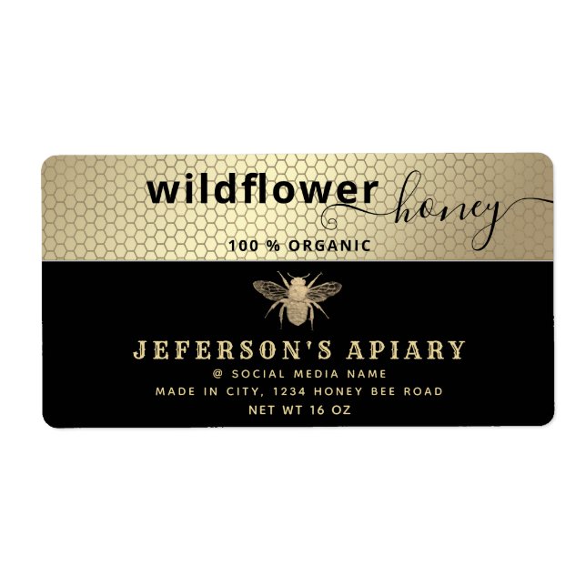 Modern svart guld-biskript Honung burk Fraktsedel (Framsidan)