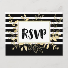 Modern Svart Guld Botanisk Glamour Bröllop RSVP Inbjudan Vykort