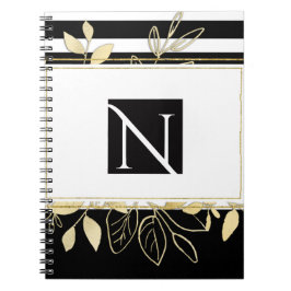 Modern svart guld botanisk glamour chic elegant anteckningsbok