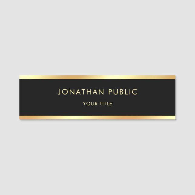 Modern svart guld- elegant mallprofessionell namnbricka (Framsida)