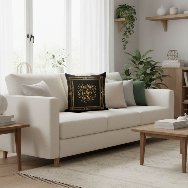 Modern svart guld elegant skrivstil kalligrafi  kudde (Skapare uppladdad)