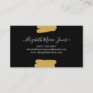 Modern svart Guld, feminin, Girly Script-pensel Visitkort