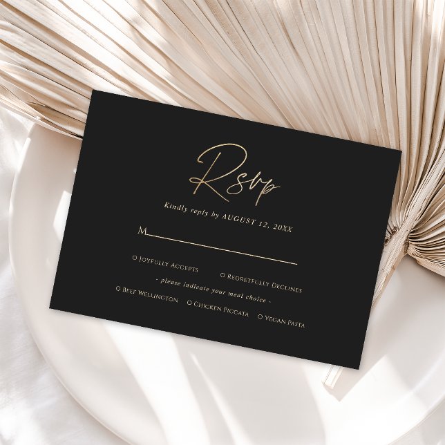 Modern svart guld födelsedags RSVP-kort, måltidsva OSA Kort (Modern Black Gold Birthday RSVP Card, Meal Choice Card)