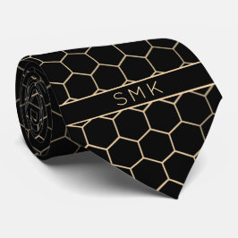 Modern svart guld, geometriskt monogram slips