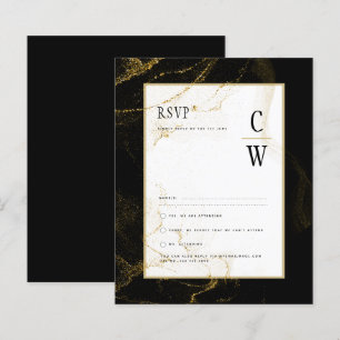 Modern Svart Guld Glitter Bröllop RSVP