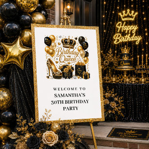Modern svart guld glitter födelsedag drottning väl poster