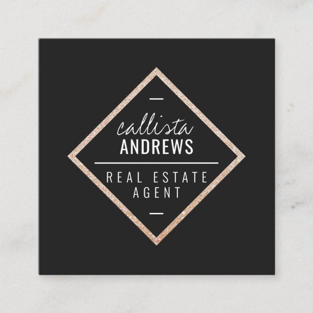 Modern, svart, Guld, Glitter, fyrkant Fyrkantigt Visitkort (Framsida)