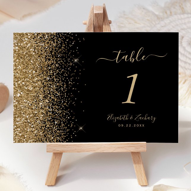 Modern svart guld glitter kant bröllop bordsnummer (Skapare uppladdad)