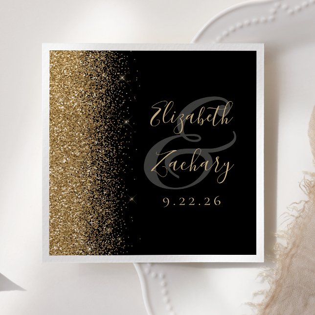 Modern svart guld glitter kant bröllop pappersservett (Skapare uppladdad)
