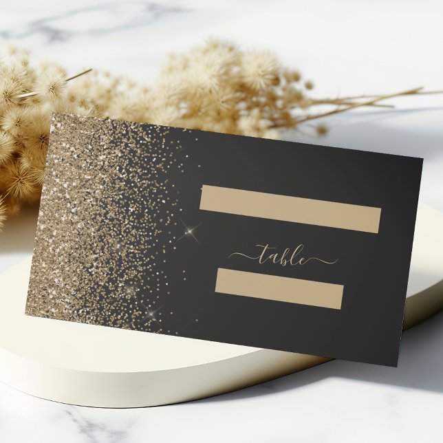 Modern svart guld glitter kant bröllop placeringskort (Skapare uppladdad)