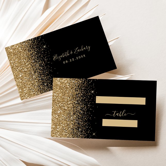 Modern svart guld glitter kant bröllop placeringskort (Skapare uppladdad)