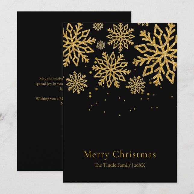 Modern svart guld glitter skrift jul  julkort (Fram/baksida)