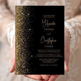 Modern svart guld glitter trendig bröllop inbjudningar