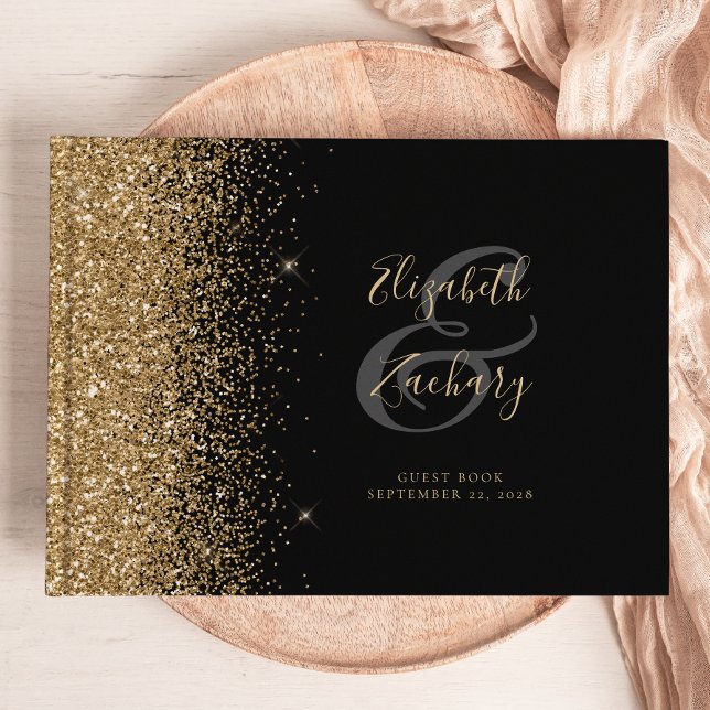 Modern svart guld glittermanus gästböcker (Skapare uppladdad)