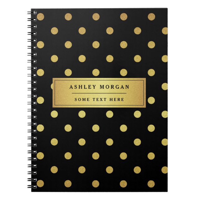 Modern svart guld- glitterpolka dots anteckningsbok (Framsidan)