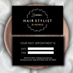 Modern svart Guld Hairstylist-avtalskort Visitkort