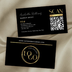 Modern svart guld logotyp Makeup Beauty Salon QR-k Visitkort