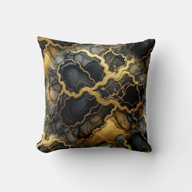Modern svart + guld lyx  kudde (Framsida)