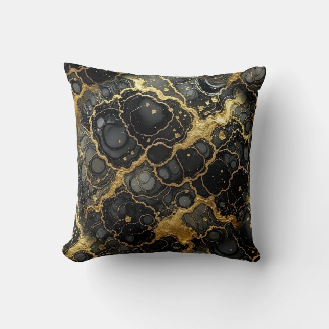Modern svart + guld lyxig marmor kudde (Framsida)