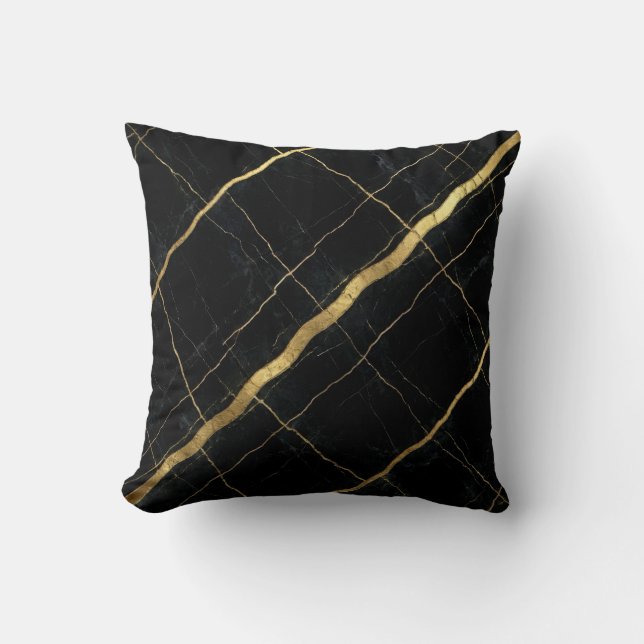 Modern svart + guld lyxig marmor kudde (Framsida)