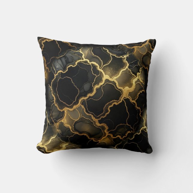 Modern svart + guld lyxig marmor kudde (Framsida)