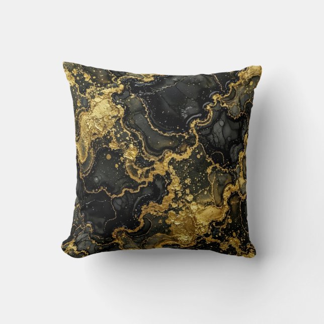 Modern svart + guld lyxig marmor kudde (Framsida)