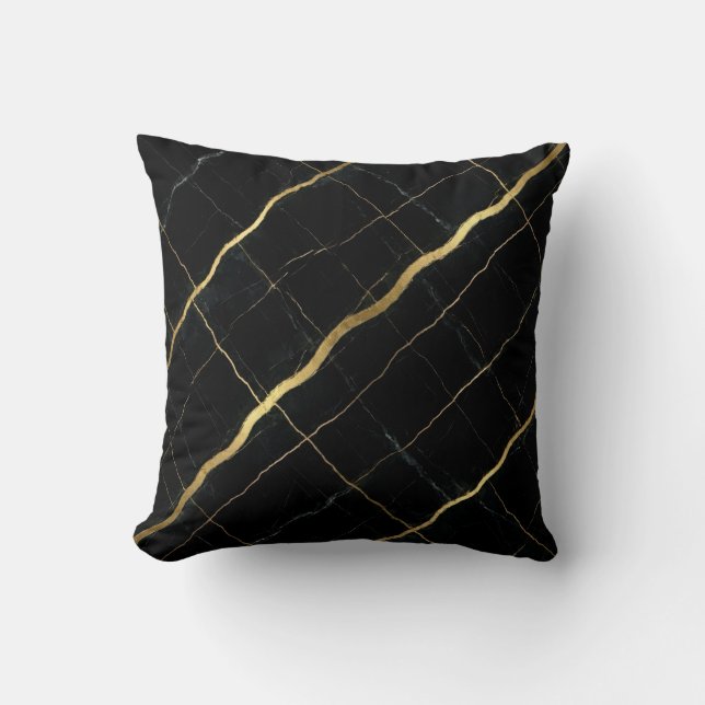 Modern svart + guld lyxig marmor kudde (Framsida)