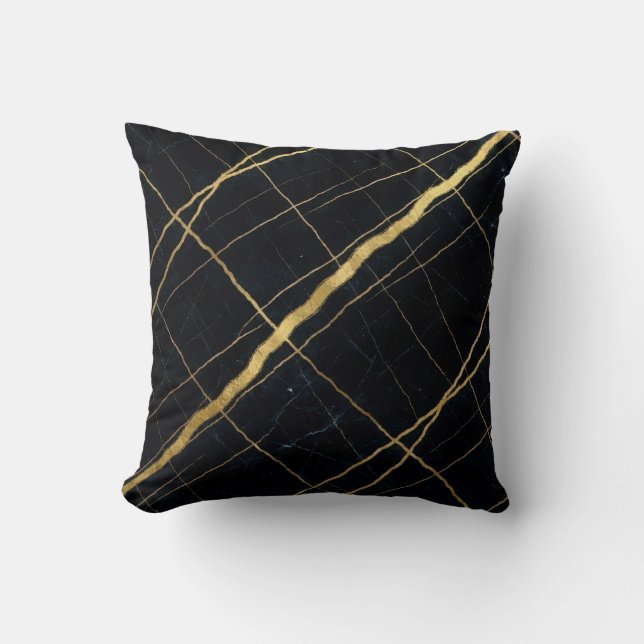 Modern svart + guld lyxig marmor kudde (Framsida)