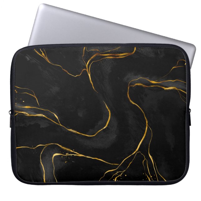 Modern svart-Guld marble-bakgrund Laptop Fodral (Framsidan)